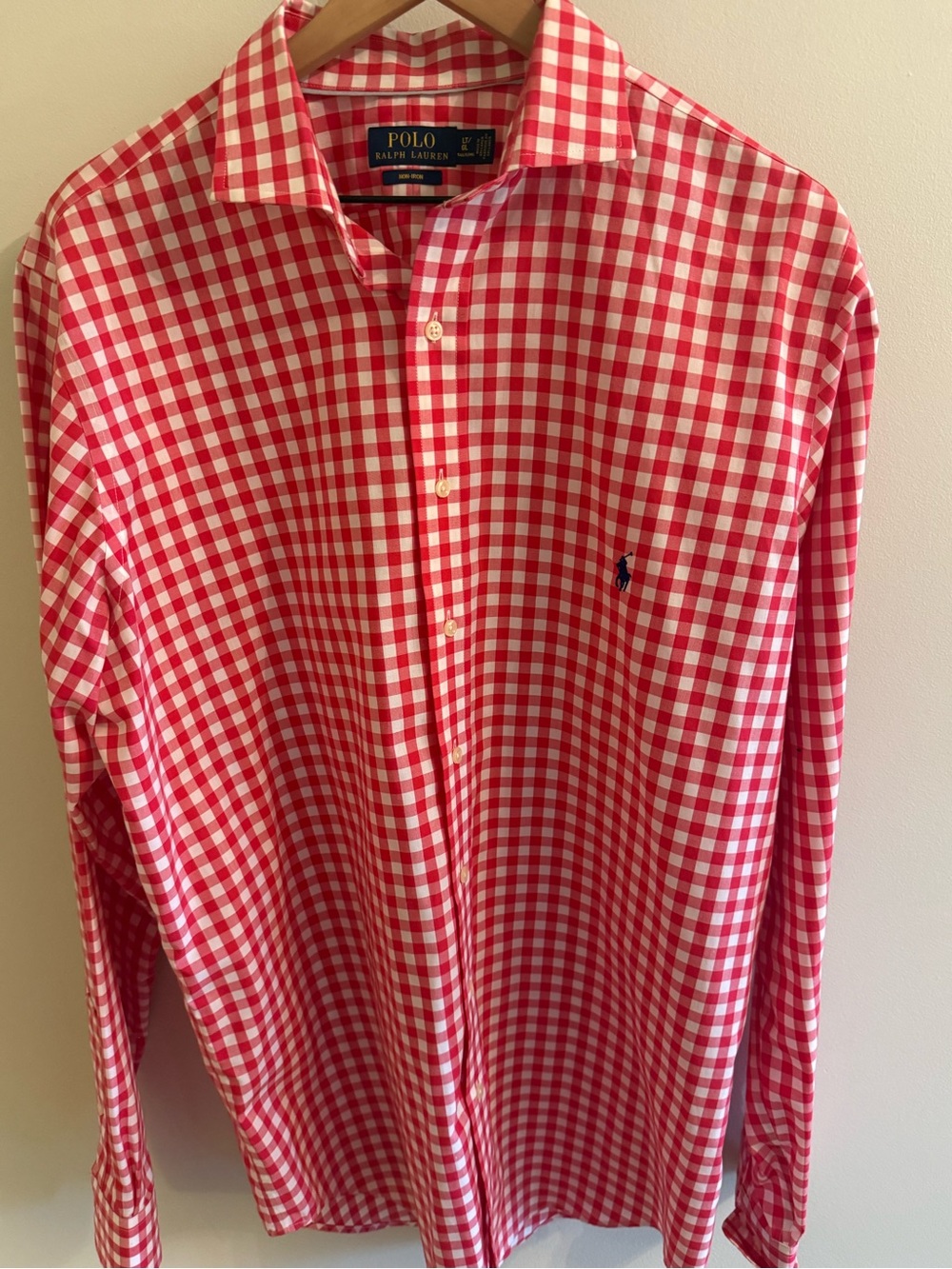 Polo Ralph Lauren Non-Iron Red White Gingham Check Shirt Men’s Large Tall LT

Cl